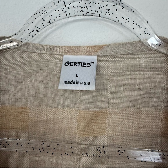 GERTIES Cream Striped Long Sleeve 100% Linen Blouse Cardigan Vacation Size L - Picture 2 of 8
